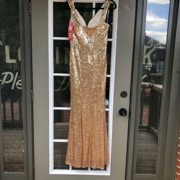 CrystalโDollโ๐พ NWT Gold Copper Ombre Sequin Mermaid Prom Dress Size 9 - Picture 5 of 11